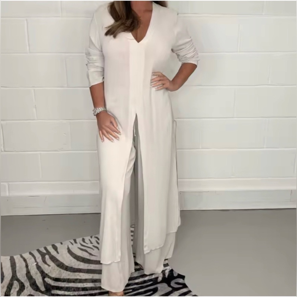 Elegant Off white Long Sleeve Coord 2pc set